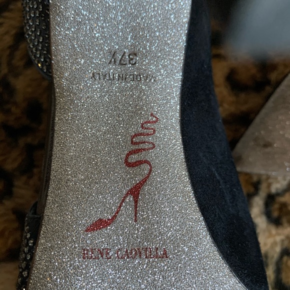 Mint pair of Rene Caovilla 7 1/2 black suede and crystal embellished heels - Picture 3 of 6